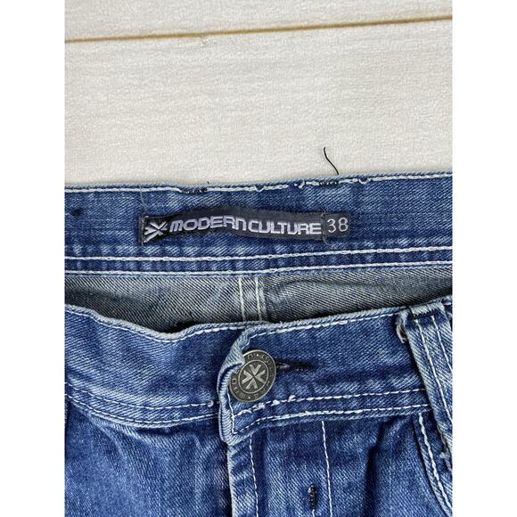 Modern Culture Distressed Destroyed Jeans Men's Size 38/32 Embroidered Pockets - Picture 3 of 13